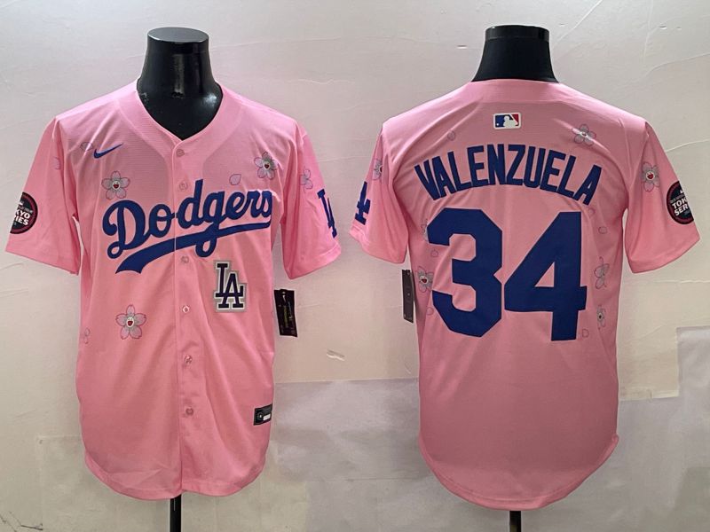 Men Los Angeles Dodgers #34 Valenzuela Pink Sakura Edition 2025 Nike MLB Jersey style 10